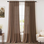 Caramel Brown Linen Curtains for Living Room 92 Inches Long Back Tab Light by Nanspring