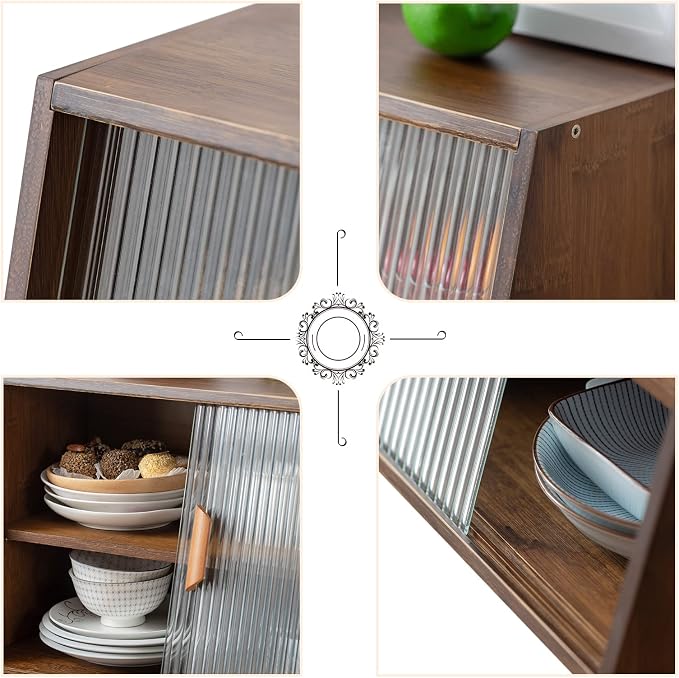 HollyHOME Small Bamboo Kitchen Pantry Sideboard - Image 5