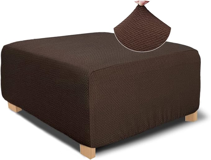 NeColorLife Square Ottoman Cover Jacquard Fabric Ottoman Slipcover Thick by NeColorLife