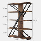 FUSUNBAO Industrial Bookshelf, Vintage 5-Tier Tall Bookcase - Image 2
