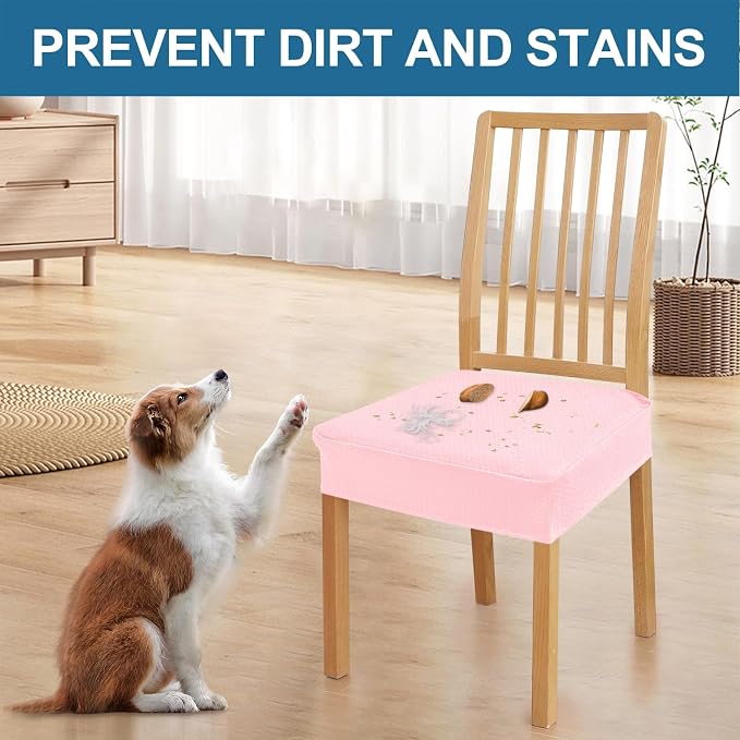 Smiry Waterproof Seat Covers for Dining Room Chairs Set of 6, Stretch Jacquard - Image 6