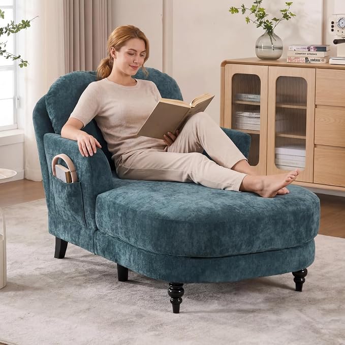 Chaise Lounge Chair Indoor, 59.8" Oversized Couch Reading Chairs, Chenille by ZXDesign
