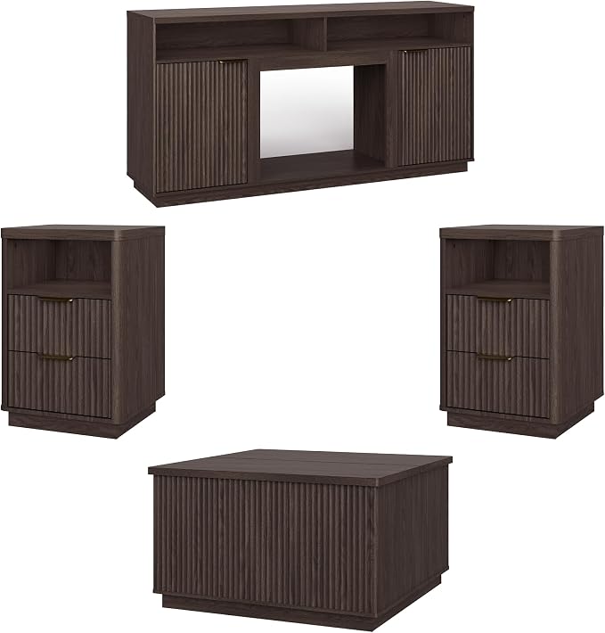 4-Piece Fluted Living Room Set Includes 31.5" Fluted Lift Top Coffee Table by PATIOCHIC