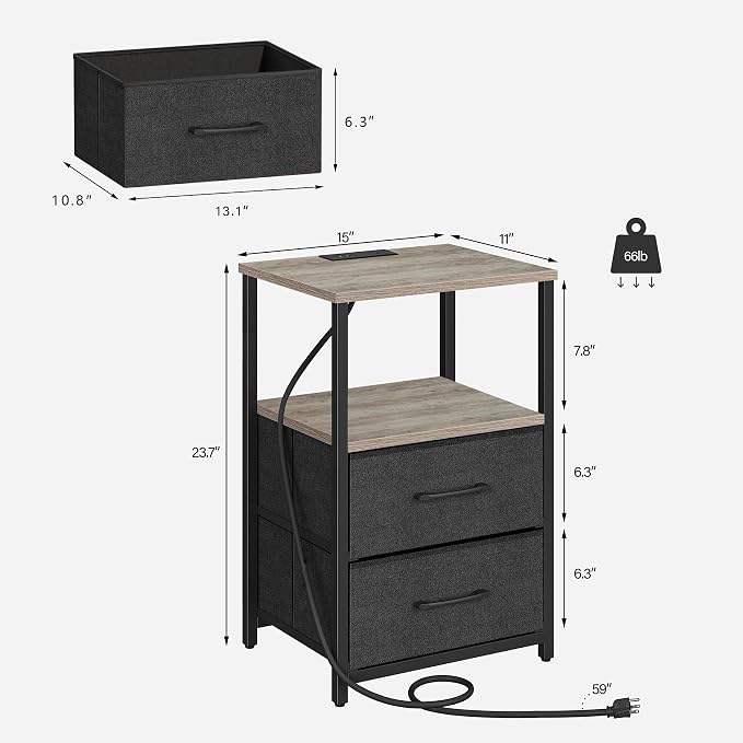 TUTOTAK LED End Table with Charging Station, Nightstand with Cloth Drawer - Image 3