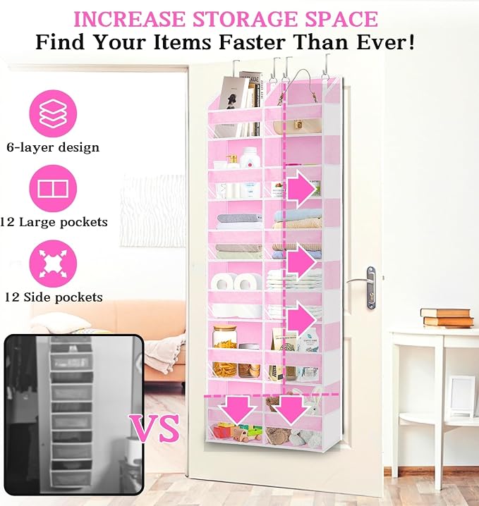 Over The Door Organizer 6 Tiers, Extra Large Behind Door Storage of 12 - Image 2