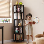 Muwuele Solid Wood Rotating Bookshelf on Wheels, 5 Tier, Round Revolving - Image 3