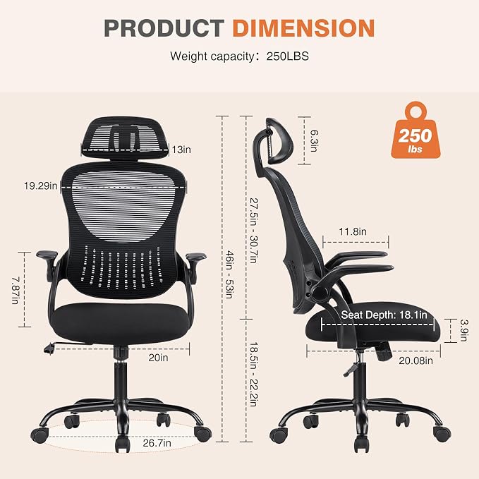 Sweetcrispy Office Computer Desk Chair, Ergonomic High-Back Mesh Rolling Work - Image 2