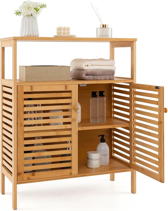 Giantex Storage Cabinet, Bamboo Bathroom Floor Cabinet by Giantex
