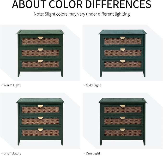 31.5" Retro Green Accent Storage Cabinets, Boho 3-Drawer Cabinets - Image 6