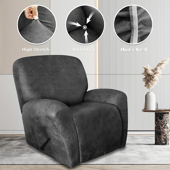 ANARACHON Recliner Chair Covers Leather Like, 4 Pieces Recliner Cover - Image 4
