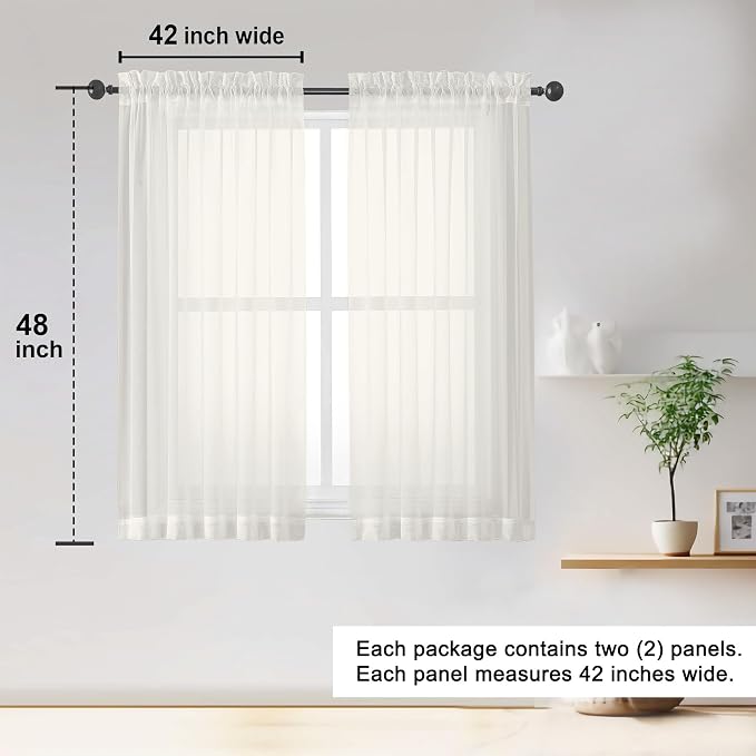 Sheer Ivory Curtains 84 Inch Length 2 Panels Set - Image 2