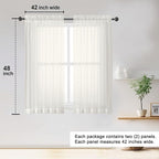 Sheer Ivory Curtains 84 Inch Length 2 Panels Set - Image 2