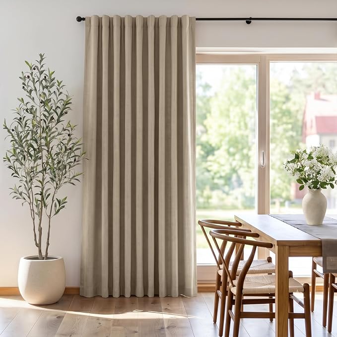 INOVADAY Extra Wide 100% Blackout Linen Curtains 102x84 Earthy Beige | Linen - Image 6