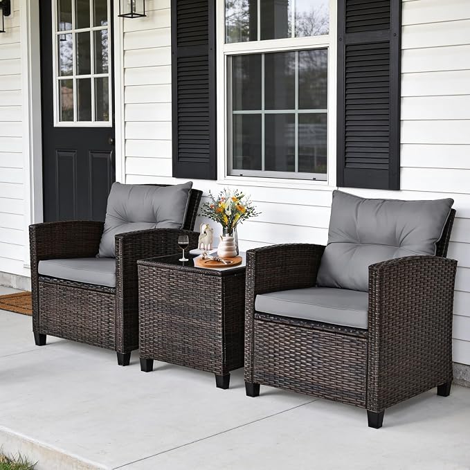 COSTWAY 3PCS Patio Furniture Set, PE Rattan Wicker Sofa w/Washable Cushion and - Image 4