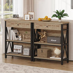 FATORRI Rustic Bookshelf with Drawer, Industrial Wood and Metal Bookcase - Image 5