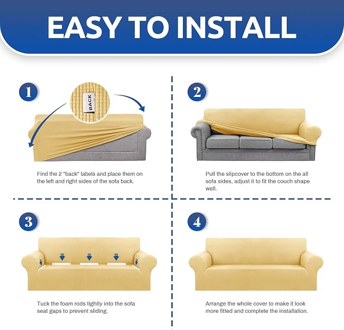 Stretch Loveseat Couch Cover, 2 Cushion Couch Slipcover, Champagne | 1-Piece - Image 6