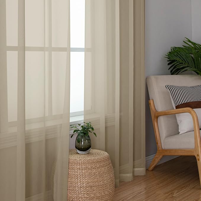Taupe Sheer Curtains 78 Inches Long 2 Panels, Elegant Light Filtering Voile - Image 4