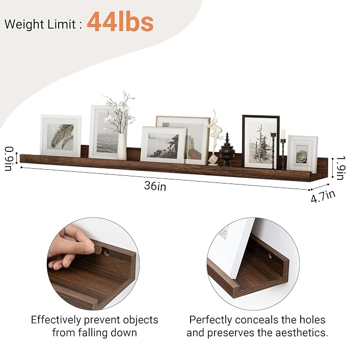 Floating Shelves for Wall, 36 inch Wood Floating Shelves Set of 2, Picture - Image 3