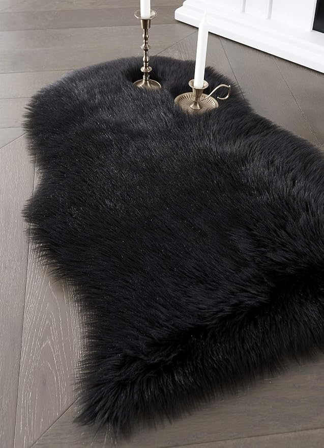 SERISSA 2x3 Fluffy Black Faux Sheepskin Shaggy Rug - Image 7