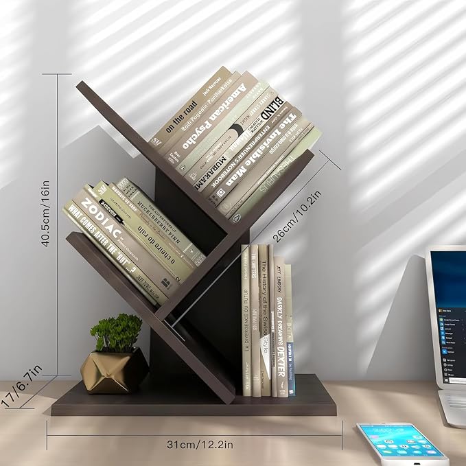 Godferyxin Tree Bookshelf, 3-Tier Wood Small Bookshelf and Mini Bookcase - Image 3
