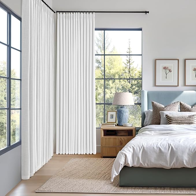 MIULEE White Pinch Pleated 100% Blackout Linen Curtains 40x108 Inches | Room - Image 2