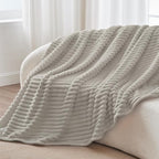 BEDELITE Striped Fleece Throw Blanket, Light Grey, Soft Cozy, Lightweight Warm - Image 8
