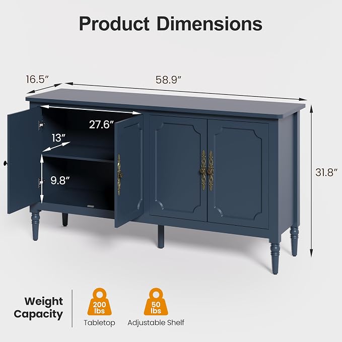RoyalCraft Buffet Cabinet with Storage, Vintage Sideboard with Adjustable - Image 2