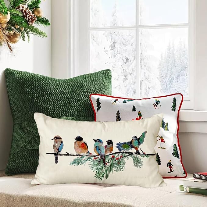 RABUSOFA Christmas Pillow Covers 12x20 Inch Birds Christmas Decorations - Image 5