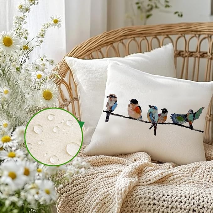 RABUSOFA Outdoor Pillow Covers Waterproof 18x18 Inch, Outdoor Bird Lumbar Throw - Image 2