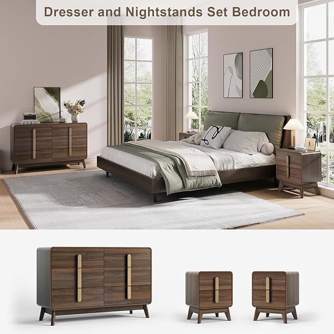 JOINICE Mid Century Modern Bedroom Set, 6 Drawer Dresser and Nightstand Sets - Image 5