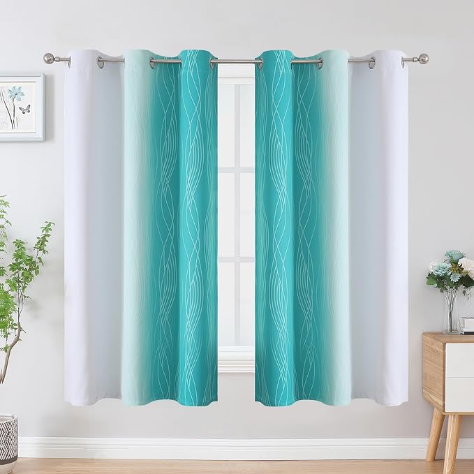 Teal and Grayish White Ombre Blackout Curtains - Image 2