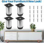 4 Inch Metal Furniture Legs Stainless Steel Adjustable Legs Silver Table Legs - Image 2