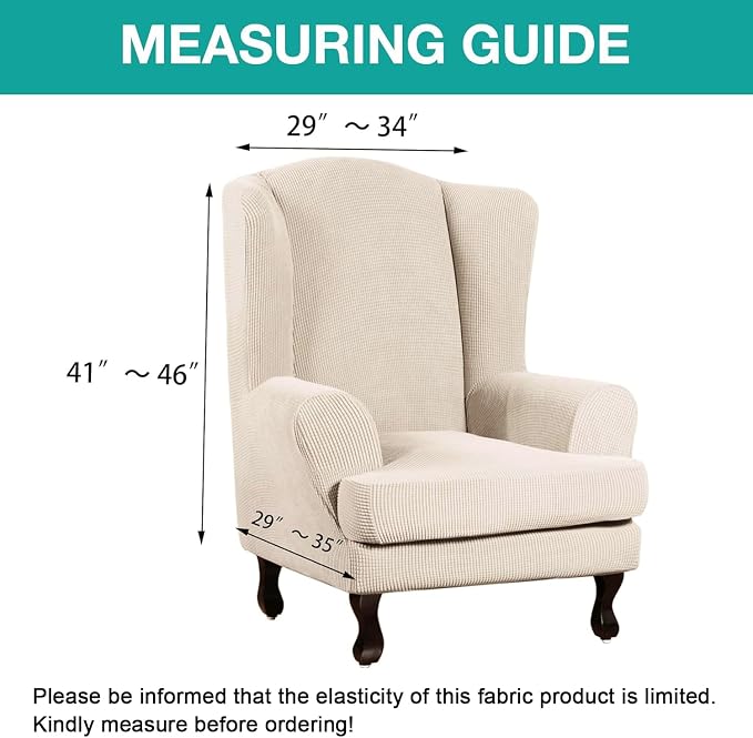Turquoize Wingback Chair Covers 2 Piece Wing Chair Slipcover Stretch Slipcovers - Image 5