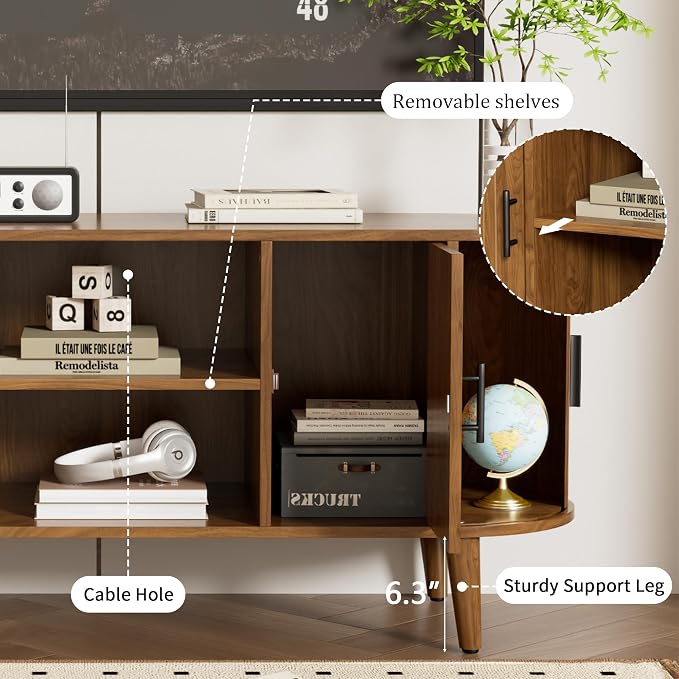 Mxtxmy 51" Fluted TV Stand, Mid-Century Modern Entertainment Center - Image 3