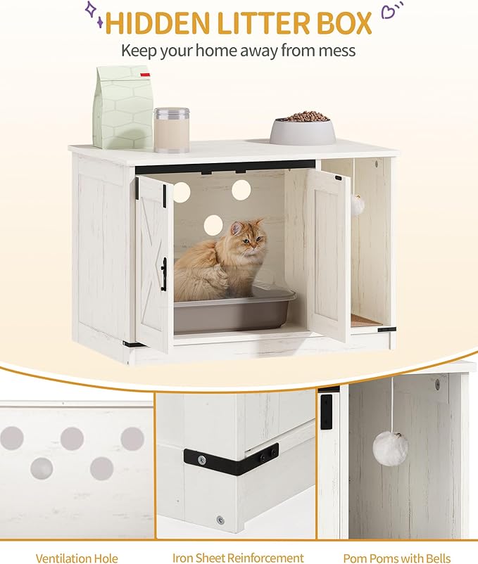 Hzuaneri Cat Litter Box Enclosure, Hidden Litter Box Cabinet Furniture - Image 3