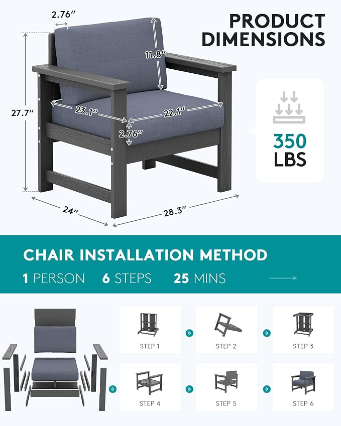 SERWALL 2 Pieces Single Cushioned Sofa Armchair - Image 2