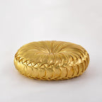HIG Set of 2 Gold Metallic Leather Decorative Round Pleated Throw Pillows | - Image 6