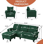 2PCS Sectional Sofa Set with Ottoman, Modern Linen 4 Seater Couch Set with Side - Image 2