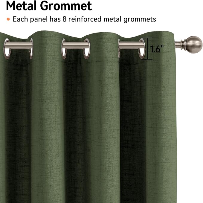 100% Blackout Linen Textured Curtains 90 Inch Long, Loden | 100% Blackout Shield - Image 6