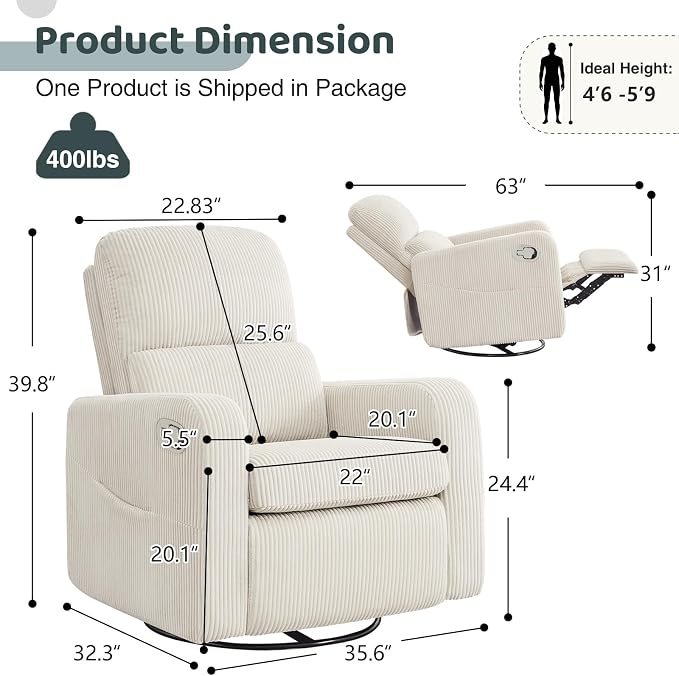 Swivel Rocker Recliner, Oversized Manual Nursery Glider Rocking Recliner Chair - Image 2