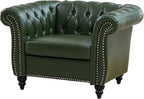 LEVNARY Chesterfield Armchair, Tufted Leather Accent Chair, Mid-Century Modern - Image 9