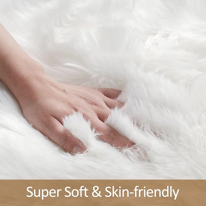 White Faux Fur Sheepskin Rug 6x9 Fuzzy Fur Rug Fluffy Carpet - Image 7