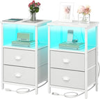sthmec Nightstand with Charging Station, LED Night Stand Set 2, Bedside Table by Unknown