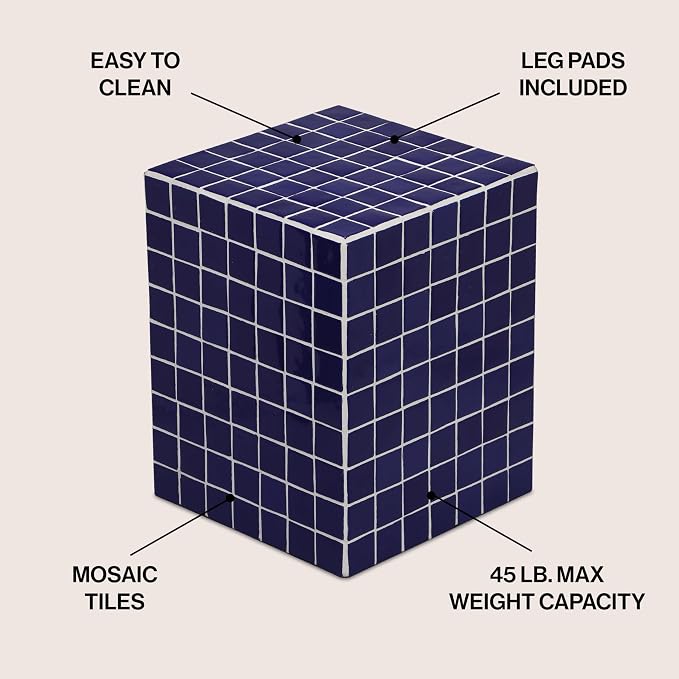 JONATHAN Y Callista Navy Modern Ceramic Tiled Cube Side Table, 18-Inch Glossy - Image 3