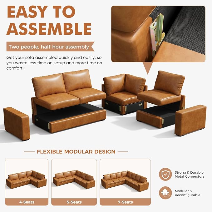 ABCASA Oversized Modular V Shaped Sectional Couches - Image 8