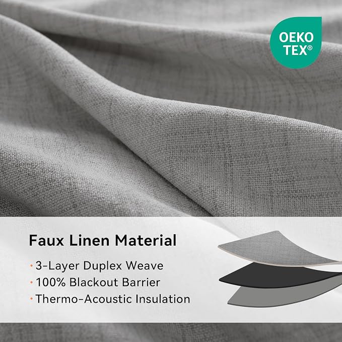 100% Blackout Linen Textured Curtains 96 Inch Long, Light Blocking, Thermal - Image 4