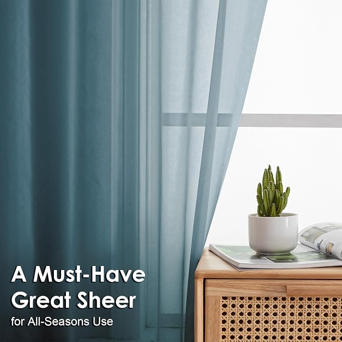 Dusty Blue Sheer Curtains 45 Inches Long 2 Panels, Light Filtering Sheer - Image 3