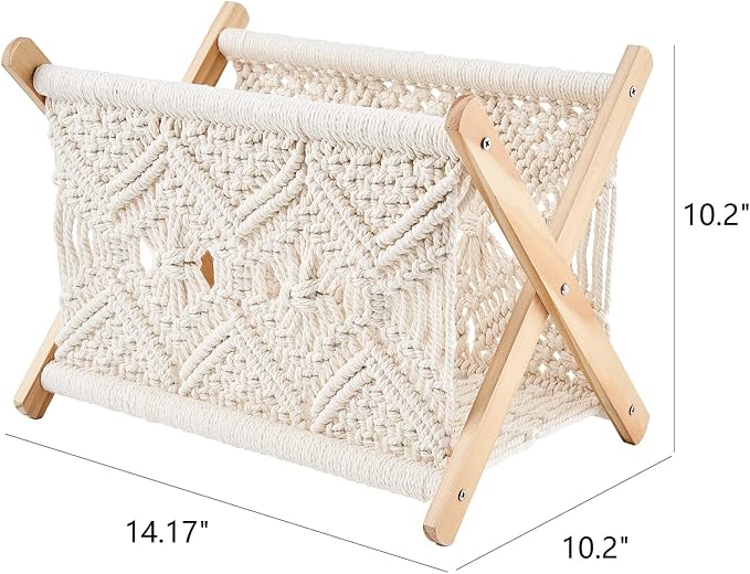 Mkono Macrame Magazine Rack Boho Storage Holder Standing Basket - Image 6