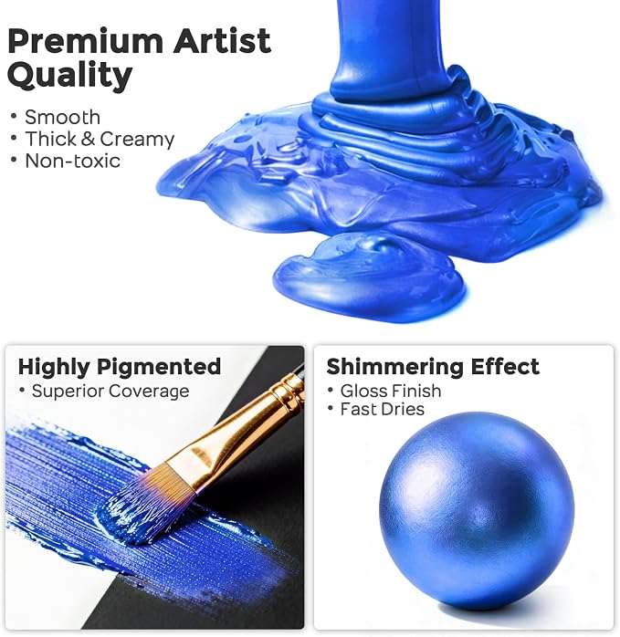 Nicpro Metallic Blue Acrylic Paint, 8.45oz/250ml Large Metallic Paint, Non Toxic - Image 2