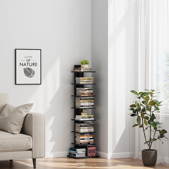 TUTOTAK Narrow Bookshelf, 8-Tier Bookcase, Spine Book Shelf - Image 5